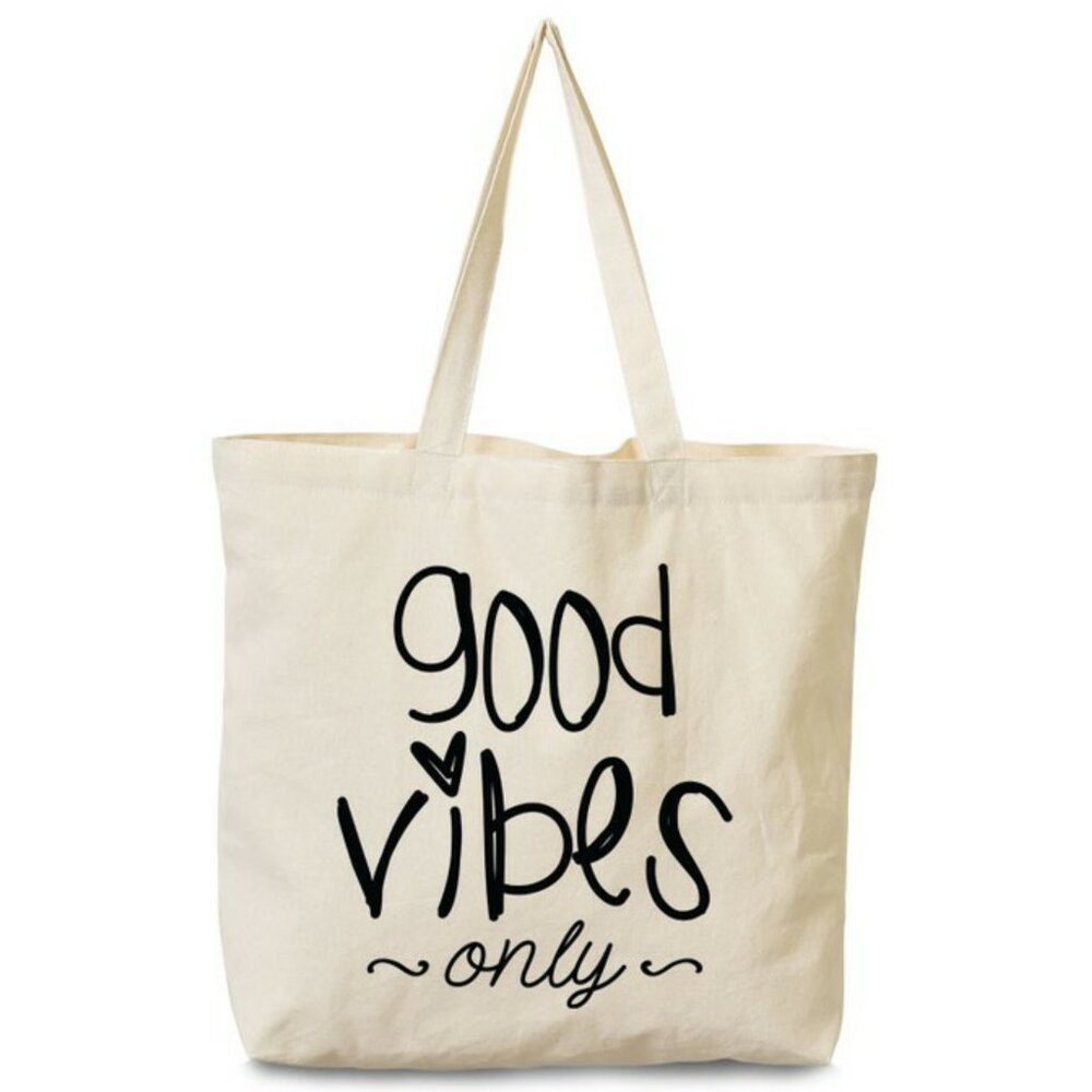 Good Vibes Only Natural Reuseable Farmers Market Tote Handbag
